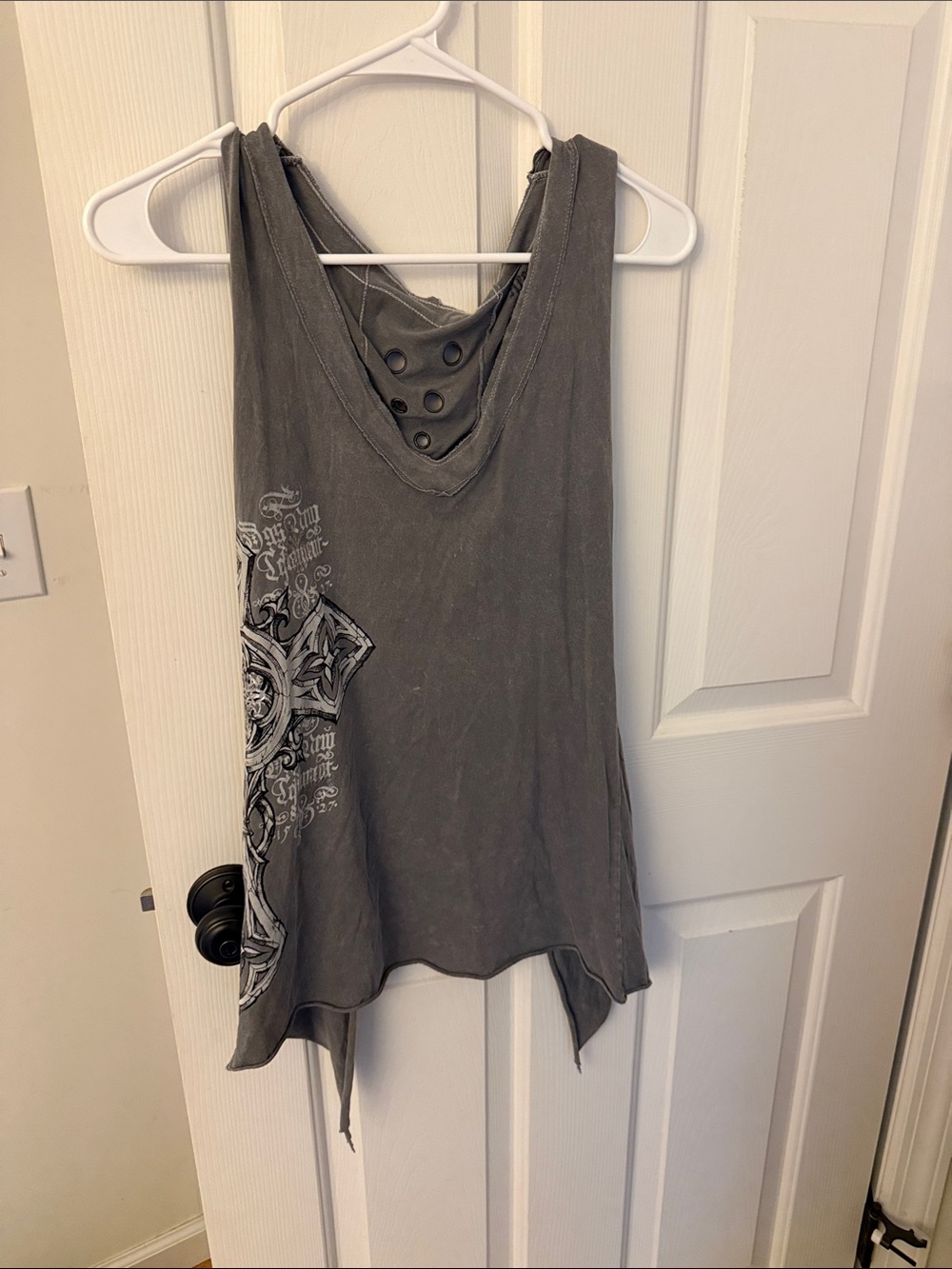 Affliction Gray Sleeveless V-Neck Tank with Rivet Detail